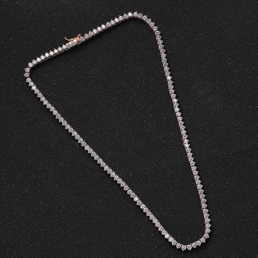 3mm Rose gold color Brass White Cubic Zircon 3 Prong Tennis Chain