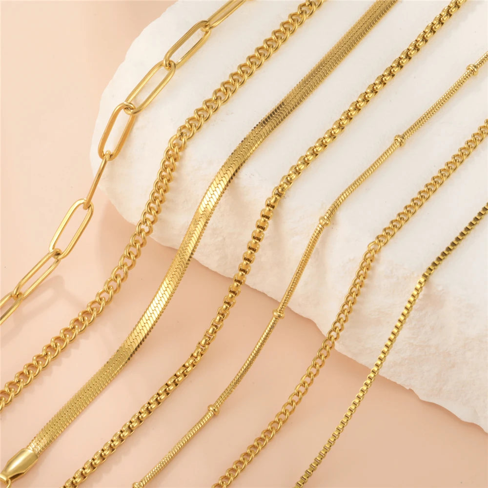 Gold Color Chain Necklace Women Minimalist Cuban Paperclip