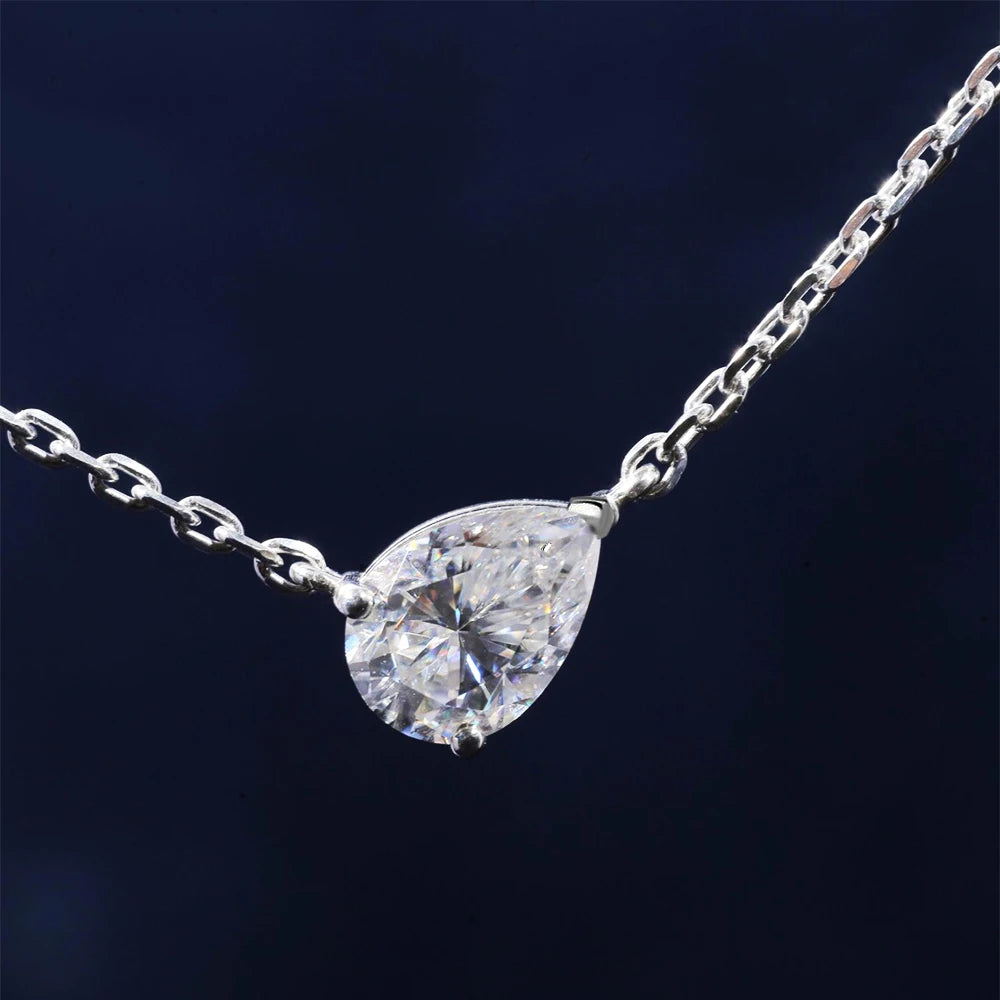 1-3CT Pear Cut Moissanite Pendant Necklace S925 Silver East West Solitaire Water Drop Diamond Neck