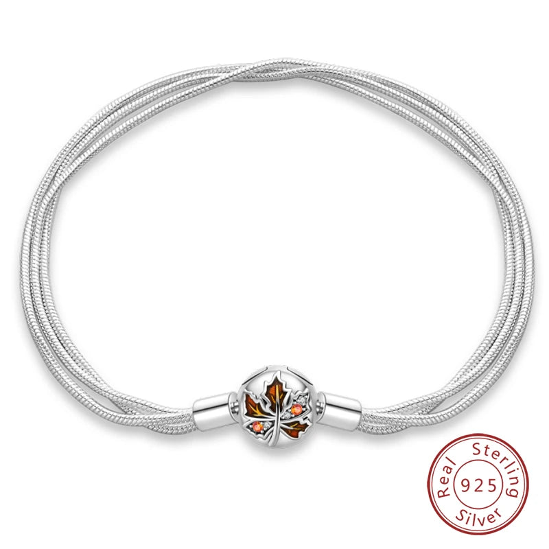 Bracelet Silver 925  17-20CM Star Moon Sun Four Leaf Clover Green Zircon