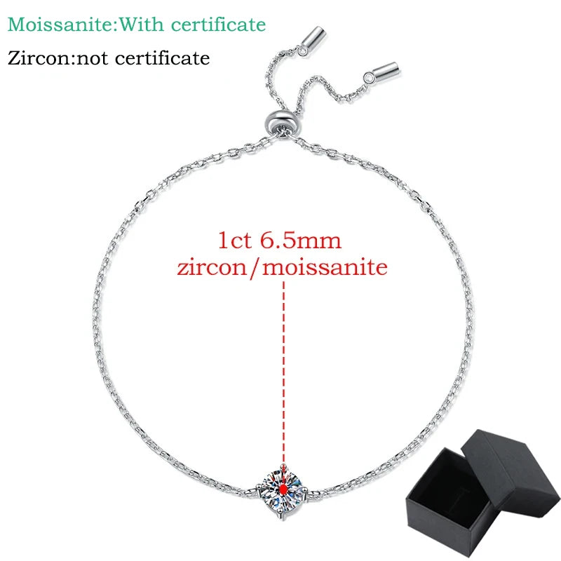 Zircon/moissanite Bracelets for Women Classic Adjustable Chain Lab Diamond 100% 925 Sterling Silver Jewelry