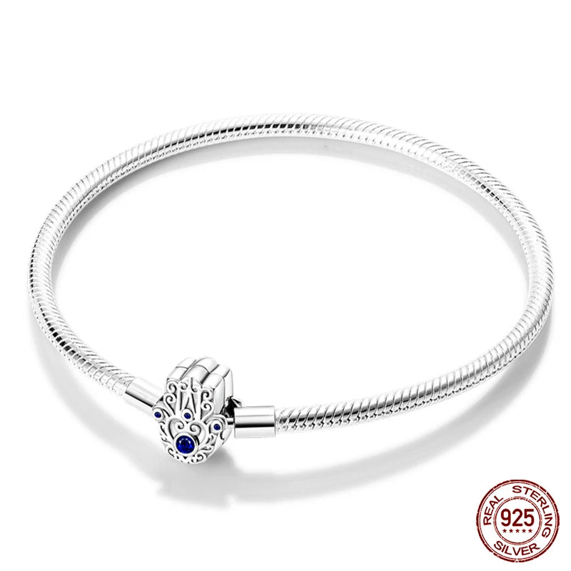 Bracelet Silver 925  17-20CM Star Moon Sun Four Leaf Clover Green Zircon