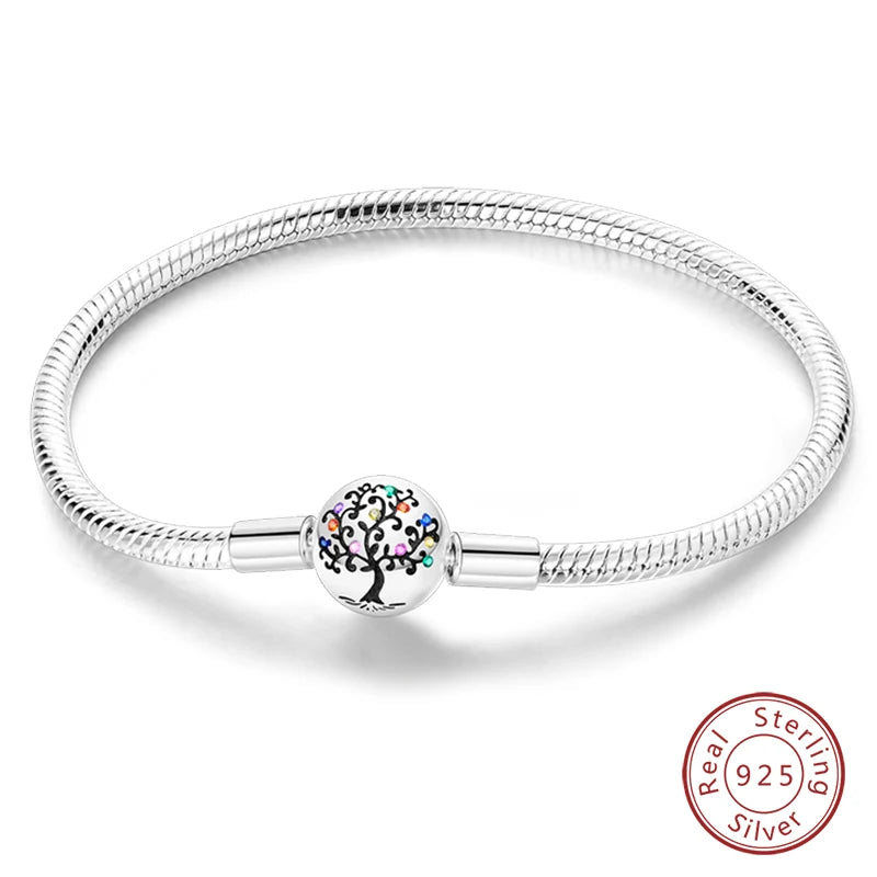 Bracelet Silver 925  17-20CM Star Moon Sun Four Leaf Clover Green Zircon