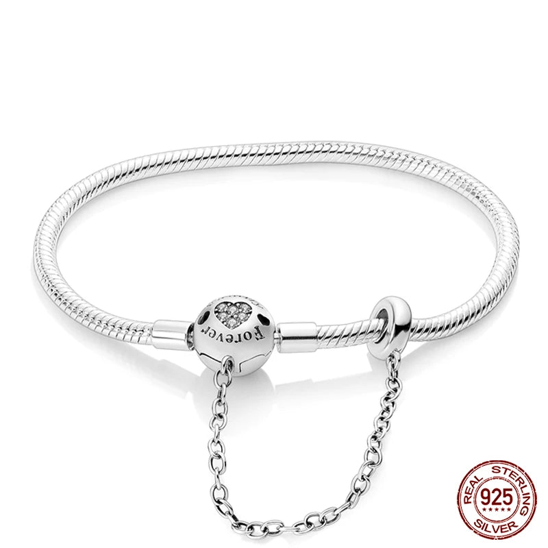 Bracelet Silver 925  17-20CM Star Moon Sun Four Leaf Clover Green Zircon