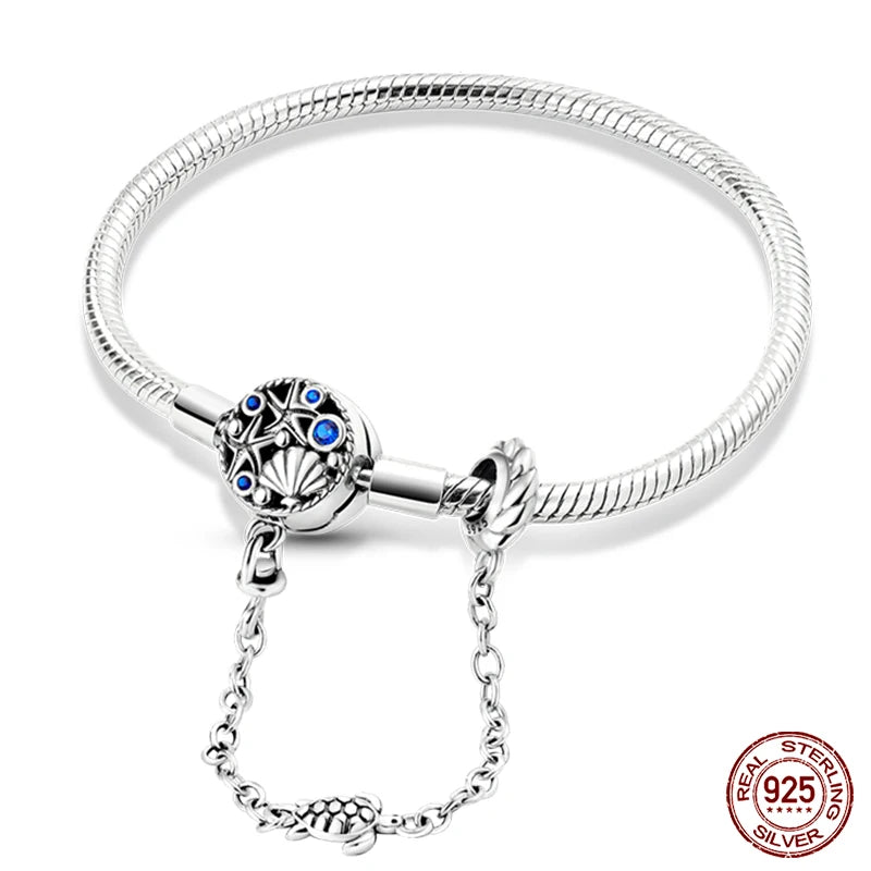 Bracelet Silver 925  17-20CM Star Moon Sun Four Leaf Clover Green Zircon
