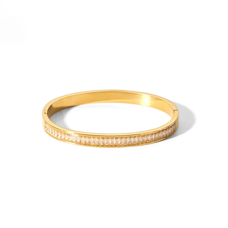 Waterproof Cubic Zirconia Bangles Stainless Steel Bracelets Tarnish Free  Jewelry for Women
