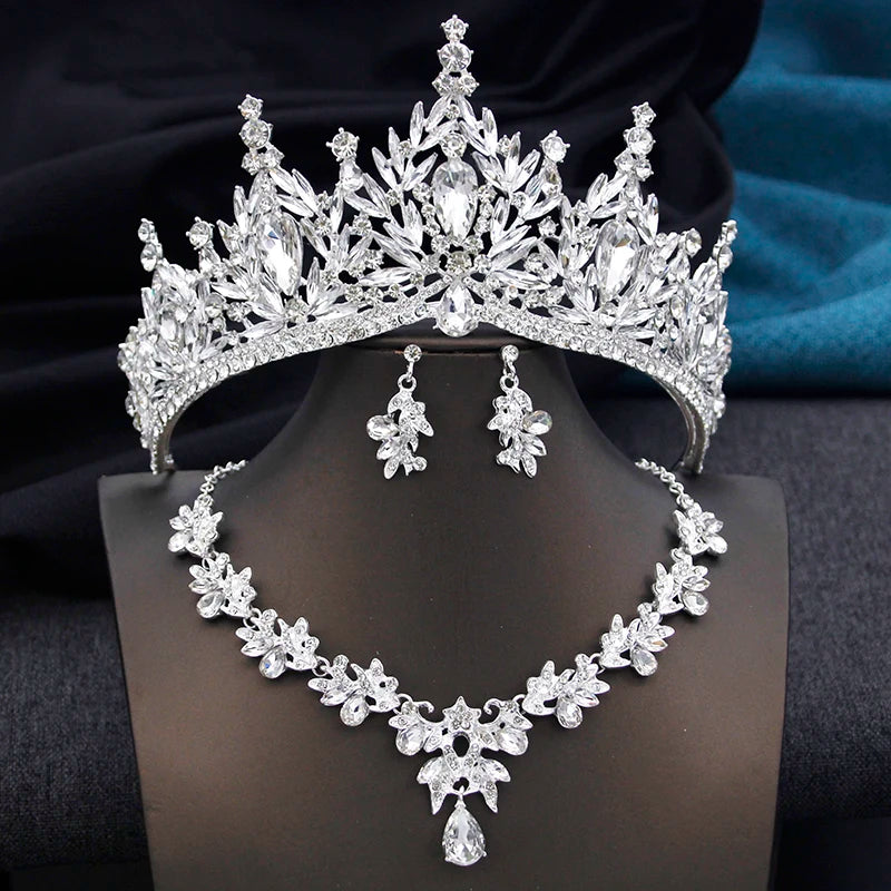 Royal Queen 3 Pcs Tiaras and necklace earrings