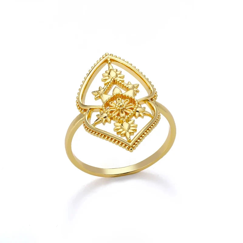 Stainless Steel Lotus Flower Ring for Women Gold Color Vintage Stone Opal Oval