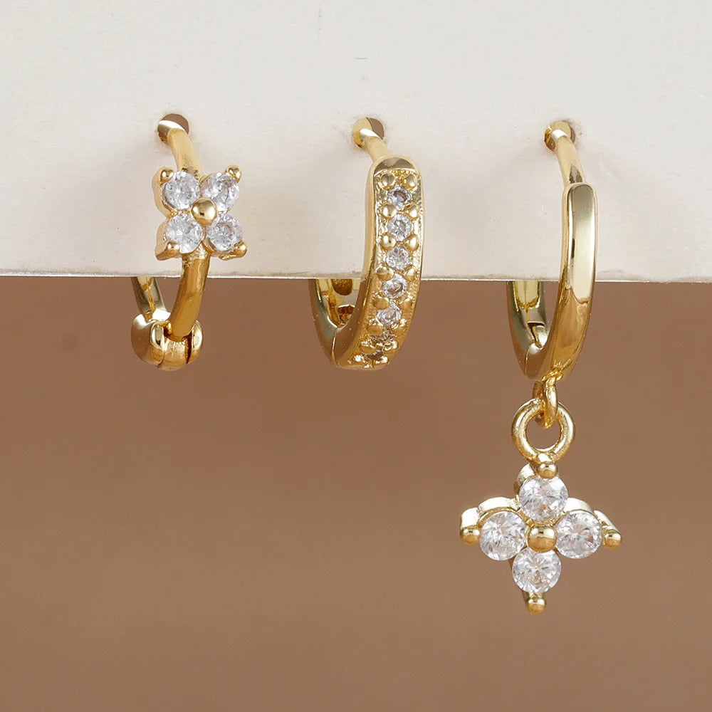 3PCS Orange Blue Zircon Hanging Earrings Set for Wome