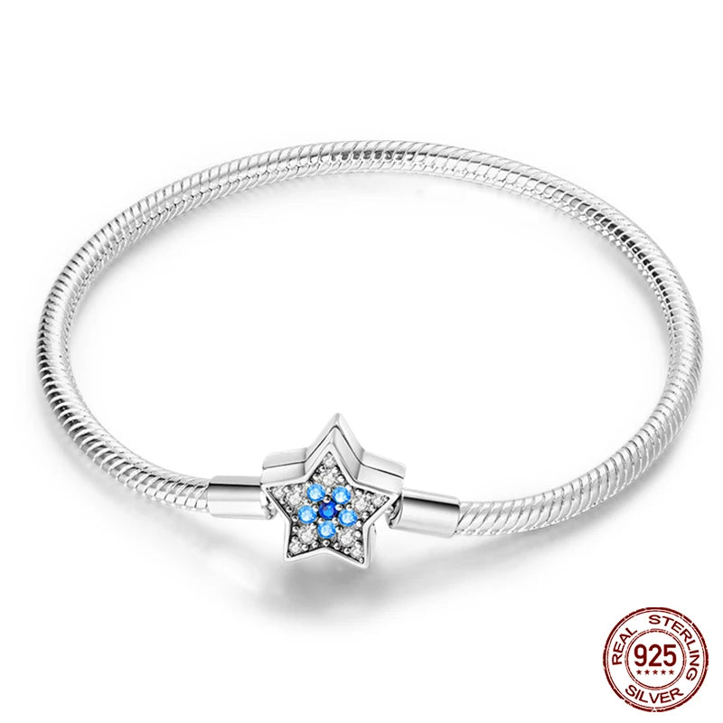 Bracelet Silver 925  17-20CM Star Moon Sun Four Leaf Clover Green Zircon