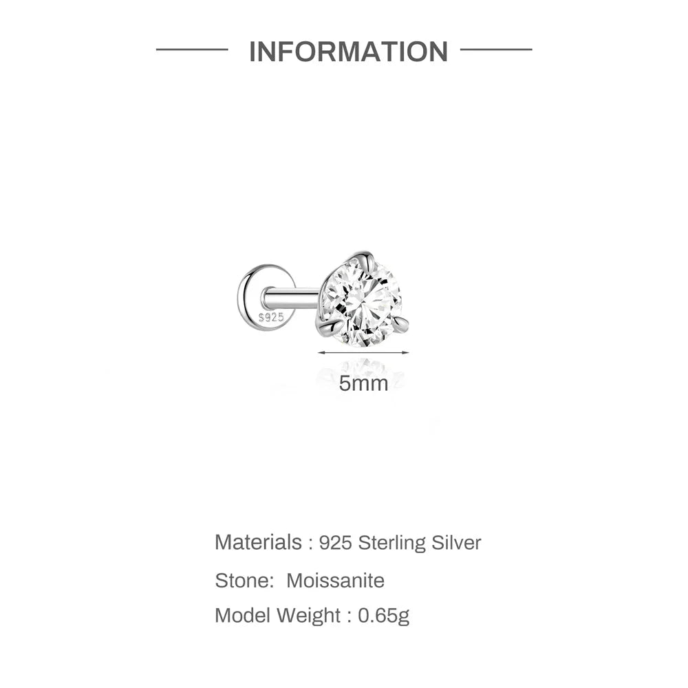 0.5-1.2 Carat D Color Moissanite Ear Stud Earrings For Women 925 Sterling Silver Sparkling