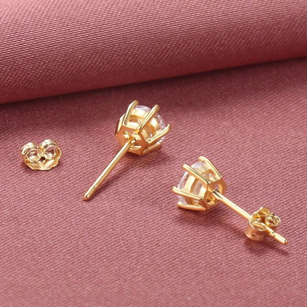 Classic Golden Six Claw Moissanite Stud Earrings