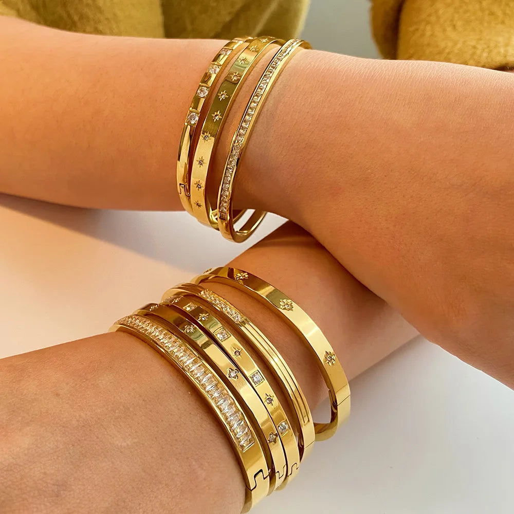 Waterproof Cubic Zirconia Bangles Stainless Steel Bracelets Tarnish Free  Jewelry for Women