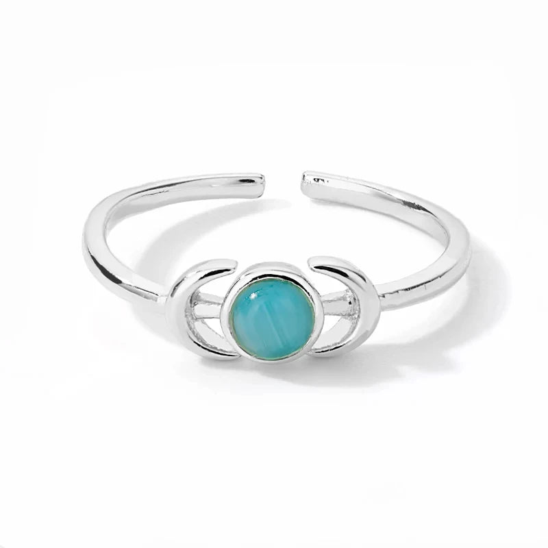 Stainless Steel Lotus Flower Ring for Women Gold Color Vintage Stone Opal Oval