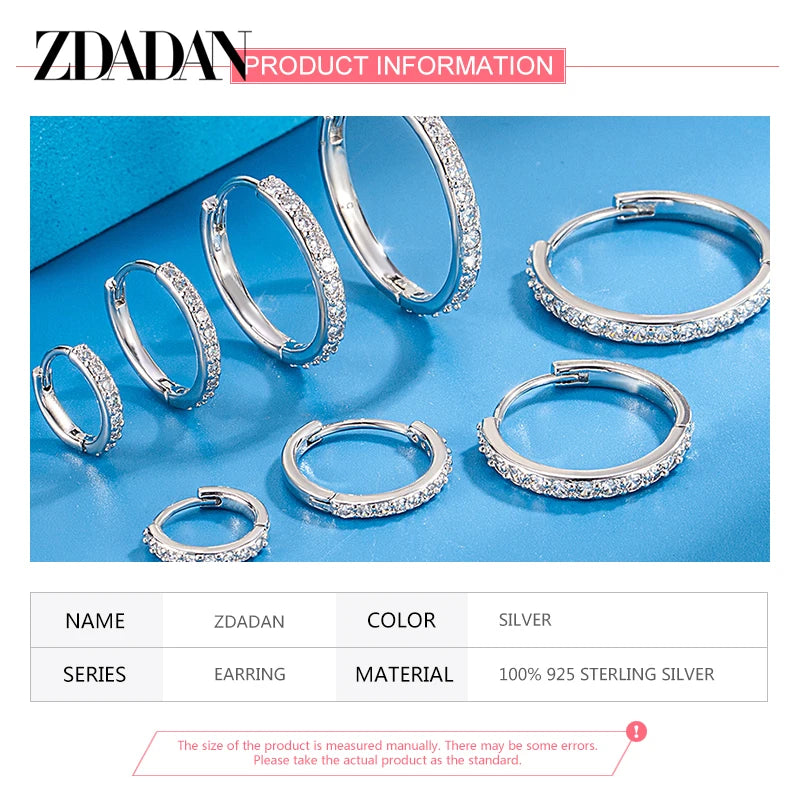 925 Sterling Silver Zircon Hoop Earrings