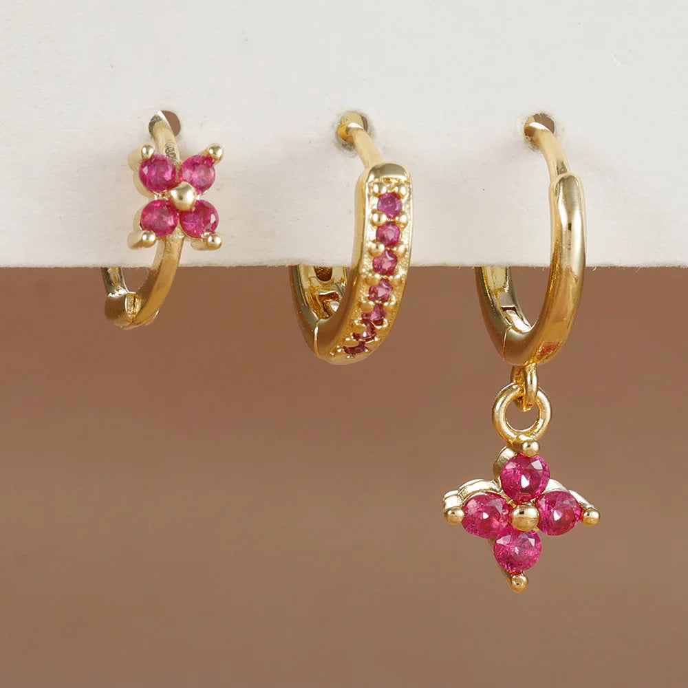 3PCS Orange Blue Zircon Hanging Earrings Set for Wome