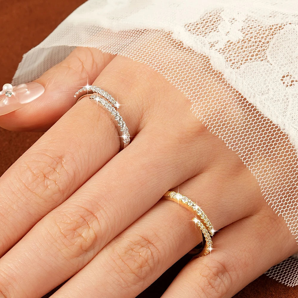 Moissanite Opening Ring  Sparkling Lab Diamond Half Eternity