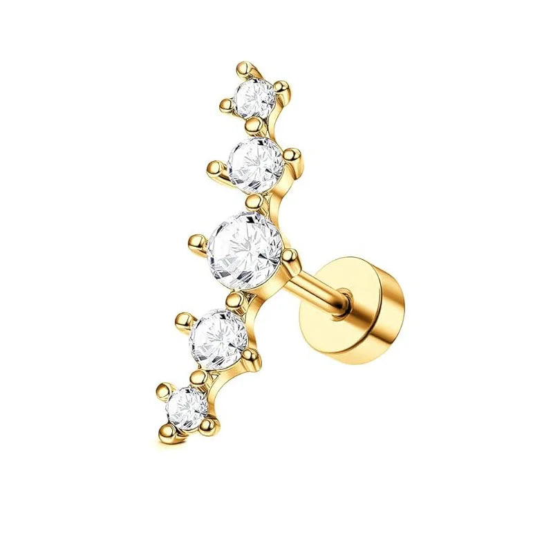 Bobisty 1pc 16G Cartilage Earring Stainless Steel Opal CZ Cartilage Conch Helix