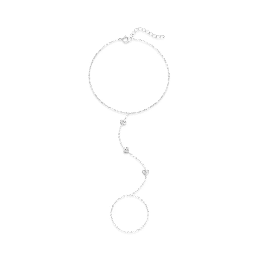 925 Sterling Silver Flower Clover CZ Finger Ring Chain Bracelet For Women Ins Hand Chain Horse Eye