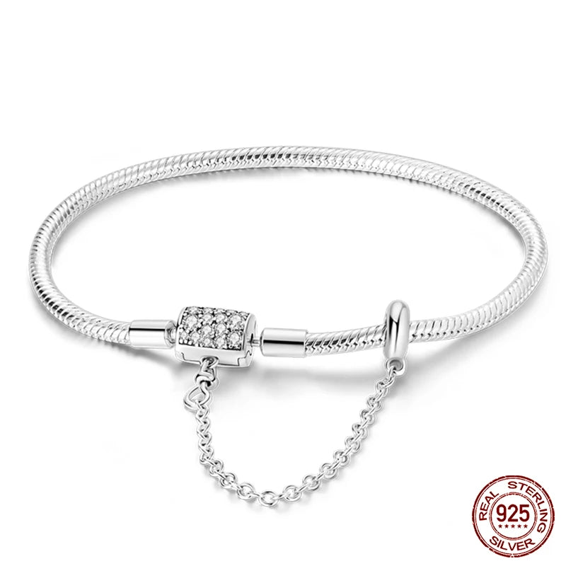 Bracelet Silver 925  17-20CM Star Moon Sun Four Leaf Clover Green Zircon