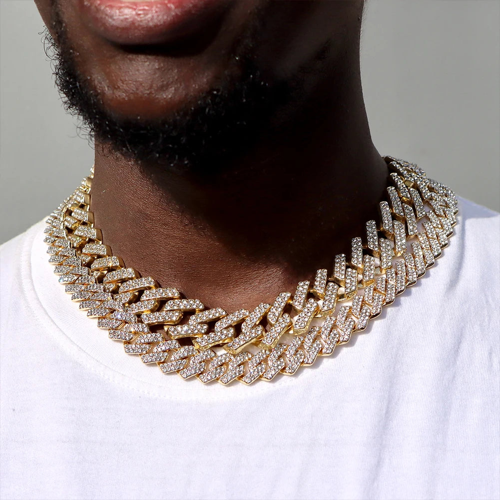 Iced Out Cuban Link Chain 14MM Prong Rhombus Diamond Cuban Chain