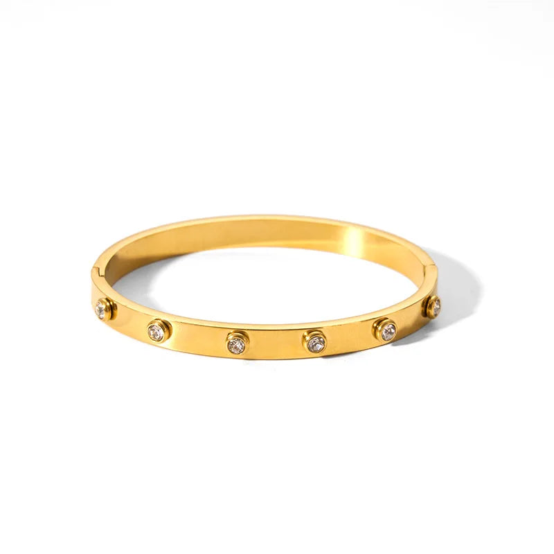 Waterproof Cubic Zirconia Bangles Stainless Steel Bracelets Tarnish Free  Jewelry for Women