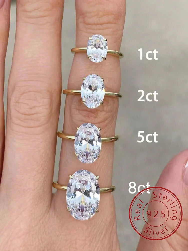 925 Sterling Silve Shiny 1-8CT Zircon Oval Stone