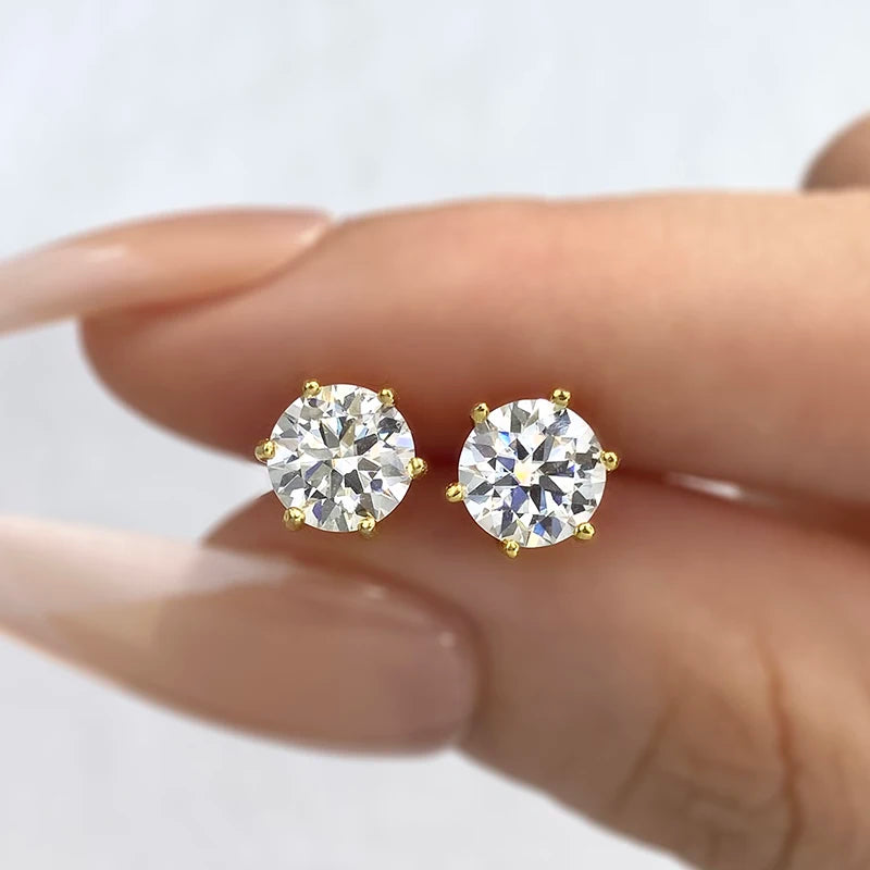 Moissanite Stud Earrings Lab Diamond 925 Sterling Silver Gold Plated Wedding