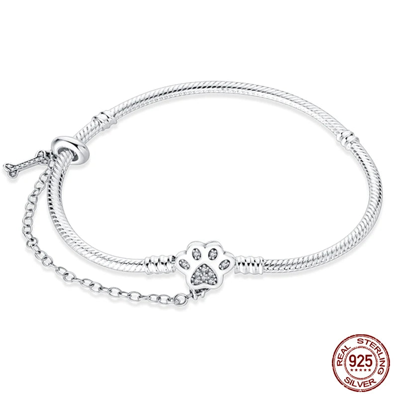 Bracelet Silver 925  17-20CM Star Moon Sun Four Leaf Clover Green Zircon