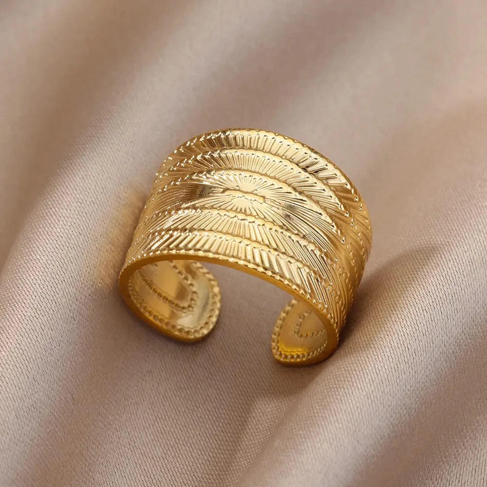 Stainless Steel Rings for Women Gold Color Multilayer Geometric Open Ring Vintage
