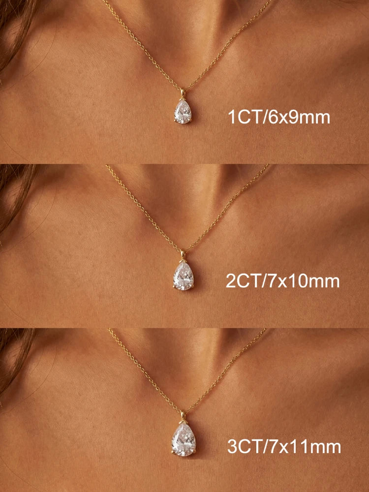 925 Sterling Silver Vertical Pear Shape Zircon Necklace