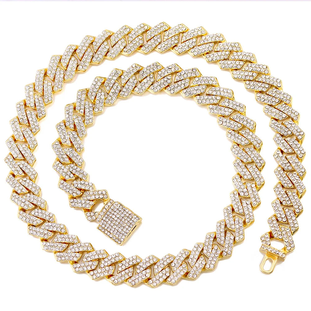Iced Out Cuban Link Chain 14MM Prong Rhombus Diamond Cuban Chain