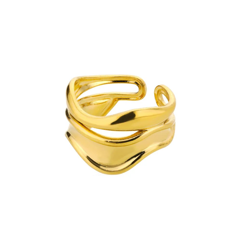 Stainless Steel Rings for Women Gold Color Multilayer Geometric Open Ring Vintage