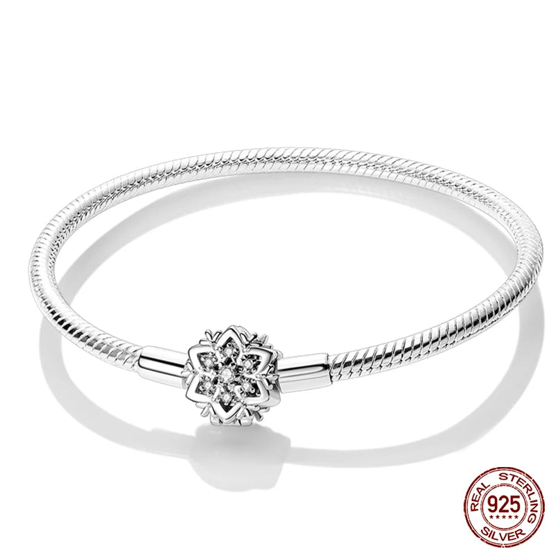 Bracelet Silver 925  17-20CM Star Moon Sun Four Leaf Clover Green Zircon