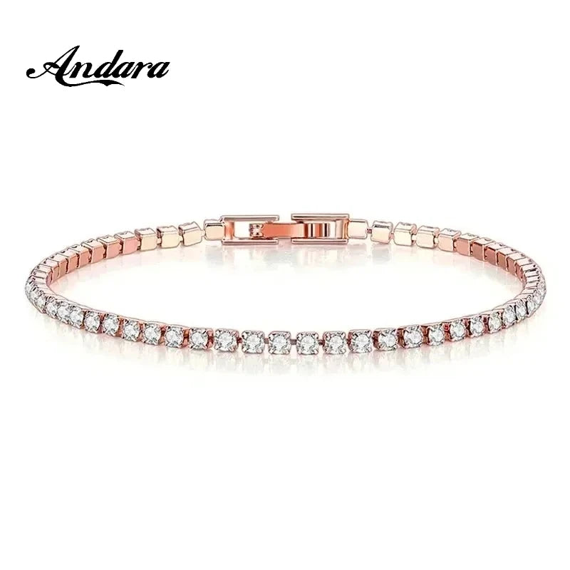 925 Sterling Silver Rose Gold Tennis Bracelet Sparkling Crystal
