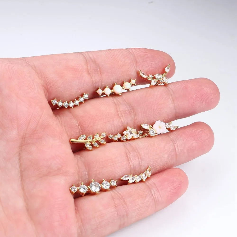 Bobisty 1pc 16G Cartilage Earring Stainless Steel Opal CZ Cartilage Conch Helix