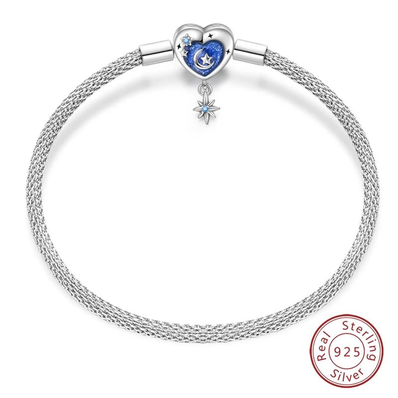 Bracelet Silver 925  17-20CM Star Moon Sun Four Leaf Clover Green Zircon