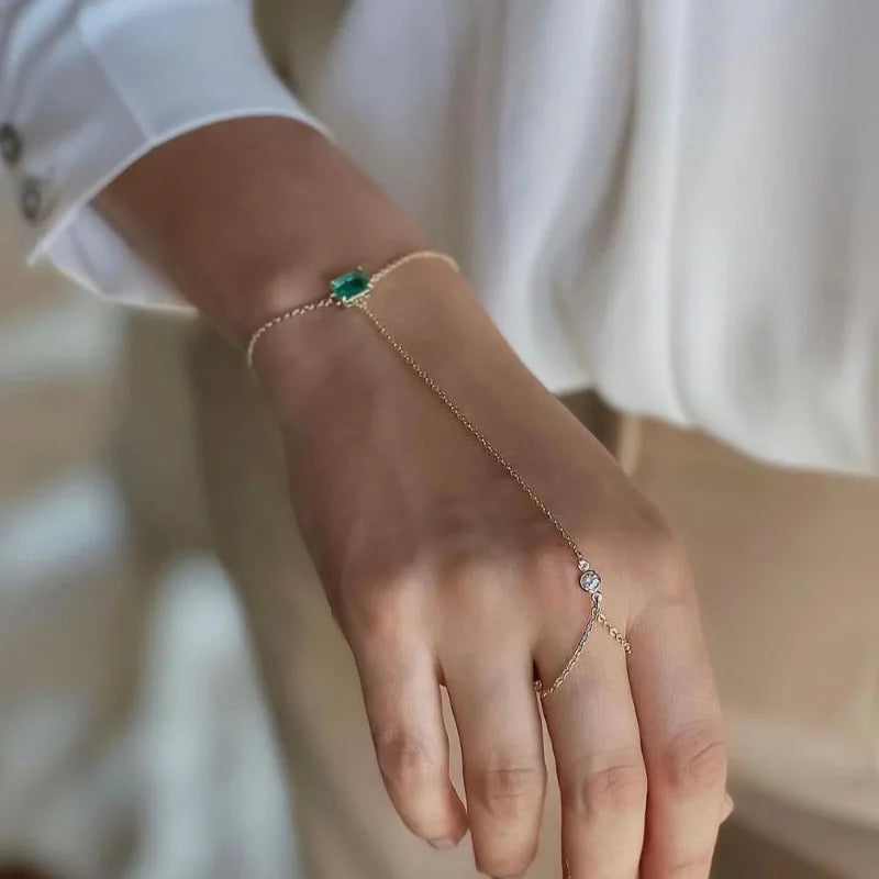 Ring Bracelet  14k Gold Plated Dainty Finger Dainty Slave Bracelets Cubic Zircon