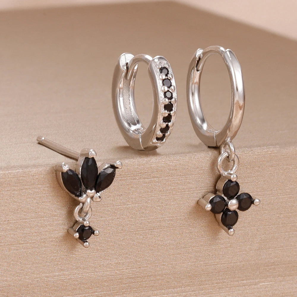 3PCS Orange Blue Zircon Hanging Earrings Set for Wome