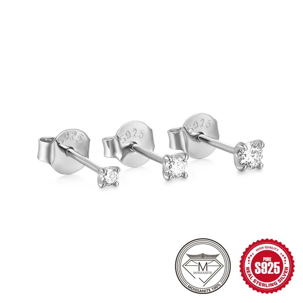 0.5-1.2 Carat D Color Moissanite Ear Stud Earrings For Women 925 Sterling Silver Sparkling