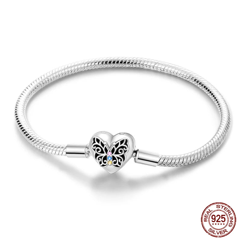 Bracelet Silver 925  17-20CM Star Moon Sun Four Leaf Clover Green Zircon