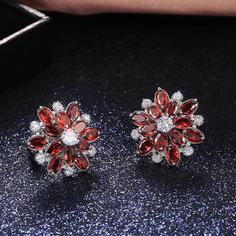 Cubic Zirconia 925 Silver Needle Stud Flower