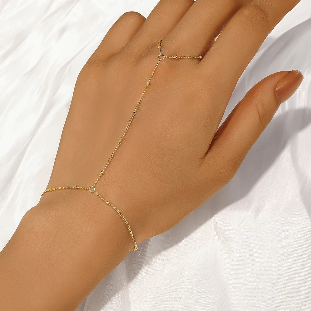 925 Sterling Silver Flower Clover CZ Finger Ring Chain Bracelet For Women Ins Hand Chain Horse Eye