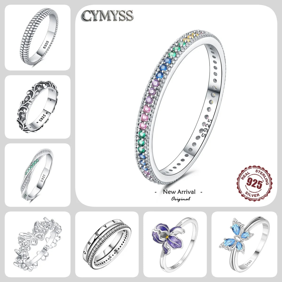 Original 925 Sterling Silver Simple Colorful Zircon