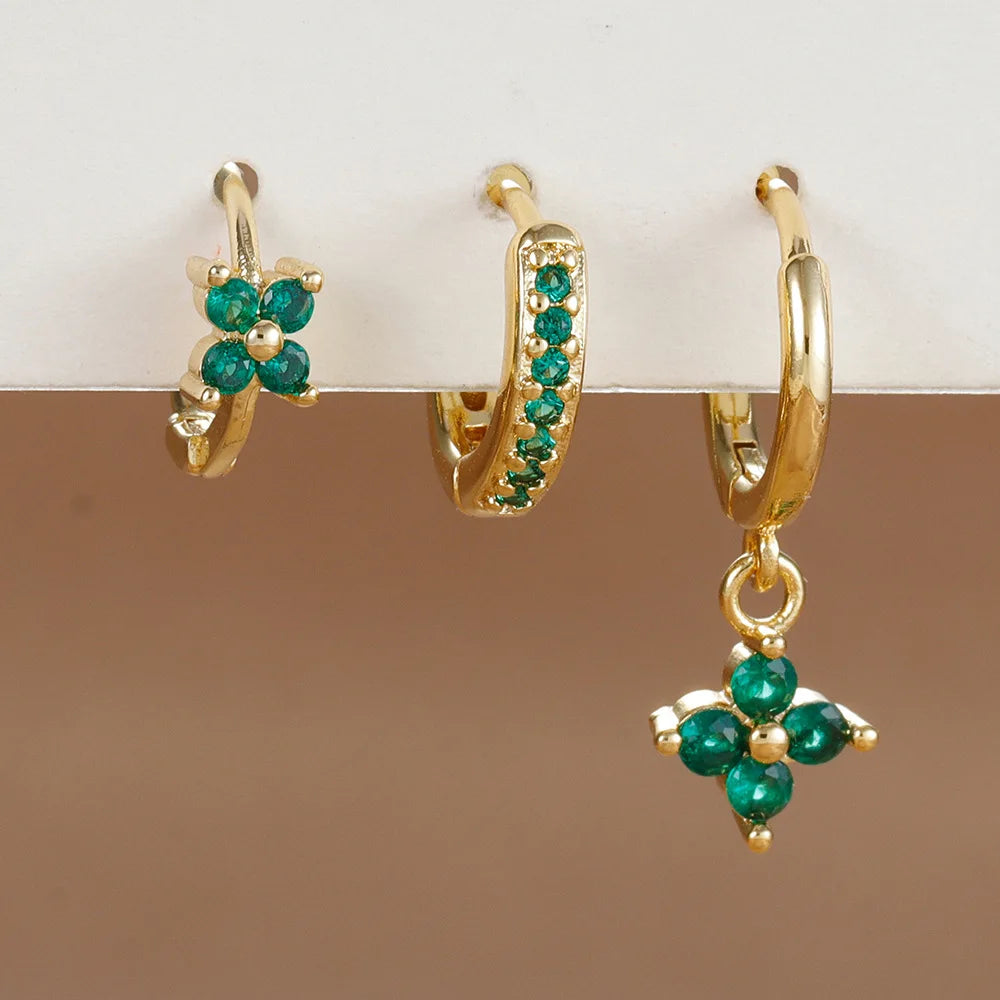 3PCS Orange Blue Zircon Hanging Earrings Set for Wome
