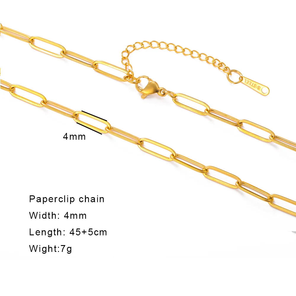 Gold Color Chain Necklace Women Minimalist Cuban Paperclip