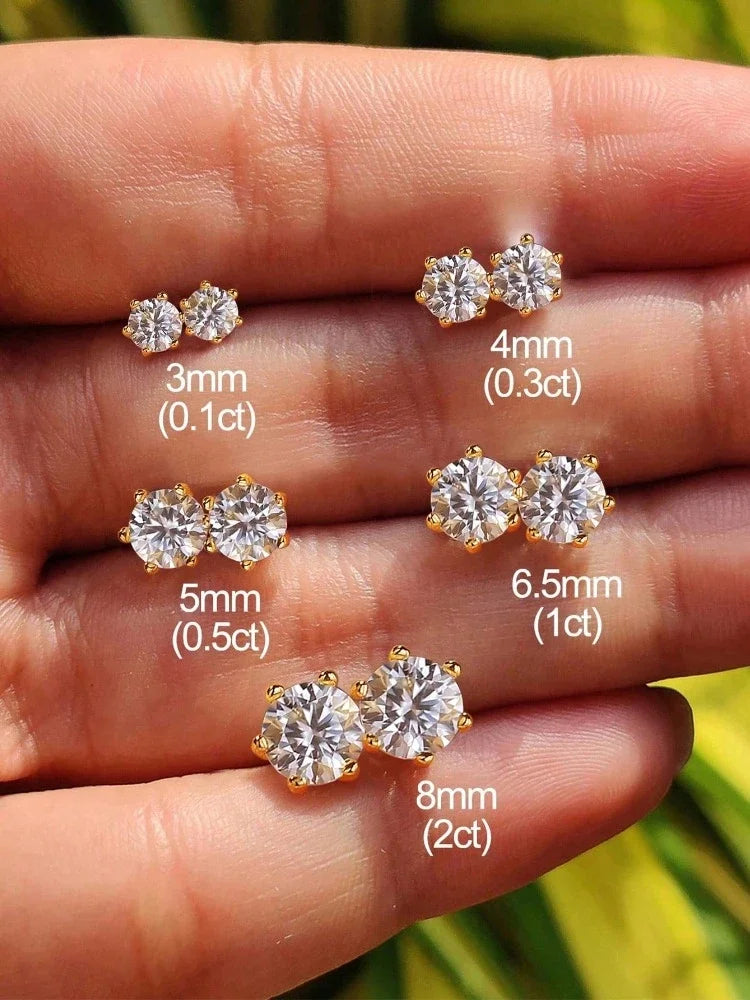 Moissanite Stud Earrings Lab Diamond 925 Sterling Silver Gold Plated Wedding