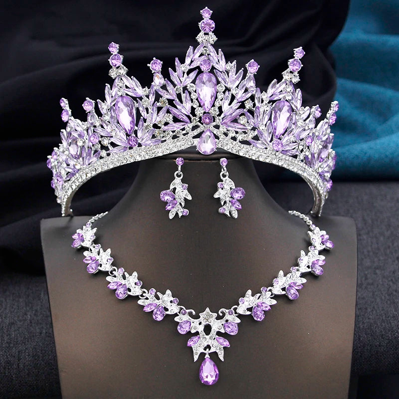 Royal Queen 3 Pcs Tiaras and necklace earrings