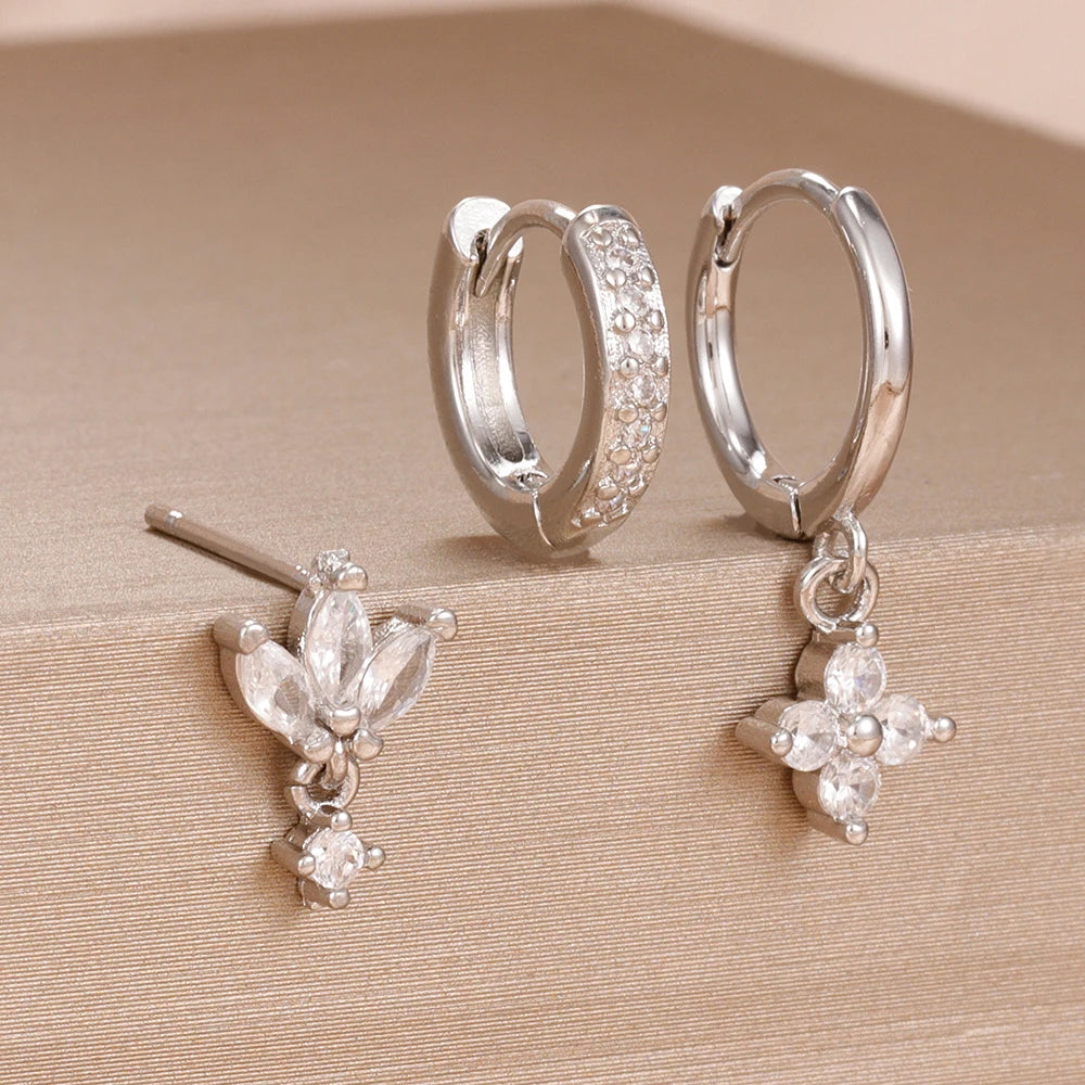 3PCS Orange Blue Zircon Hanging Earrings Set for Wome