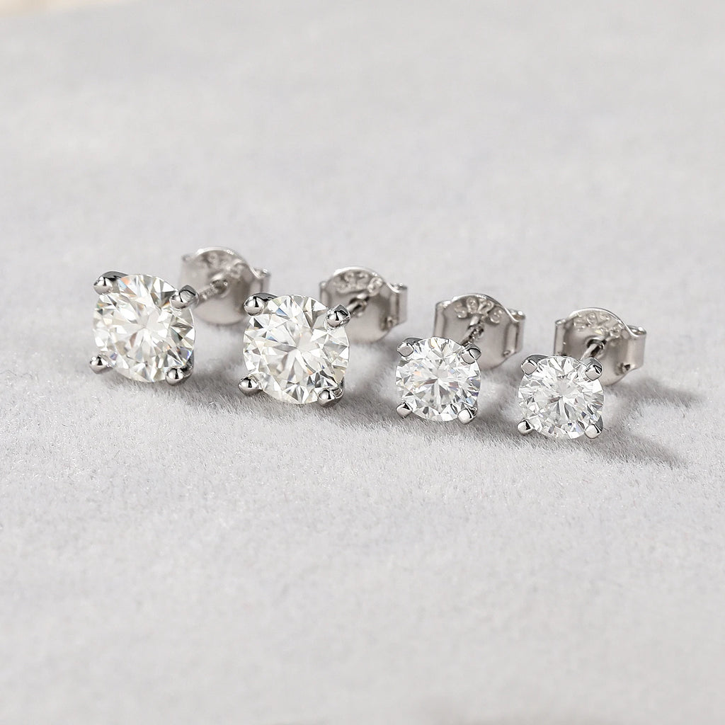 0.5-1.2 Carat D Color Moissanite Ear Stud Earrings For Women 925 Sterling Silver Sparkling
